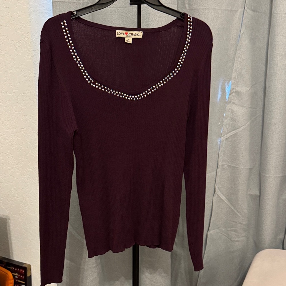 Love & Harmony Women's Long Sleeve Top with Studded Neckline NWOT